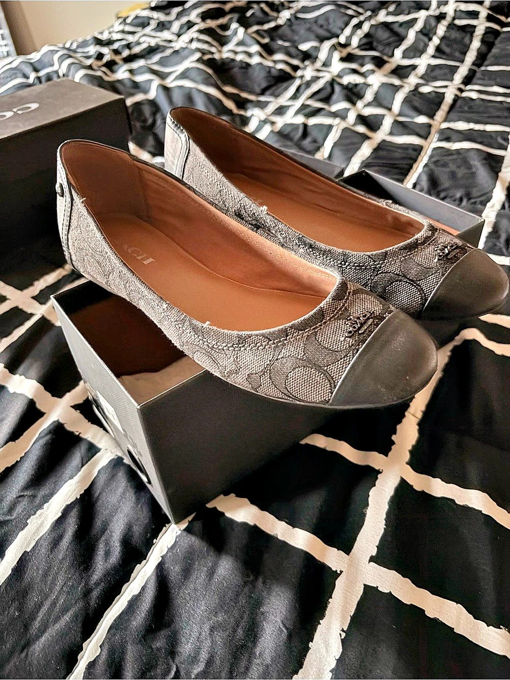 Coach Chelsea Outline Signature Ballet Flats Black & Gray US 8M